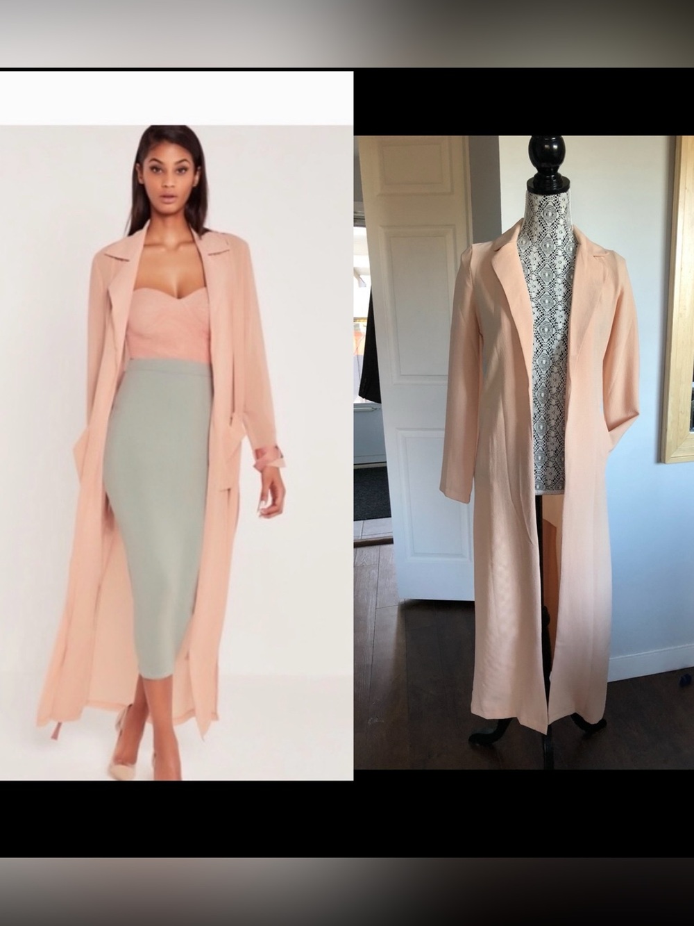 NWT Missguided Blush Pink Tailored Duster Long Cardigan Jacket. Pockets. Size 4.